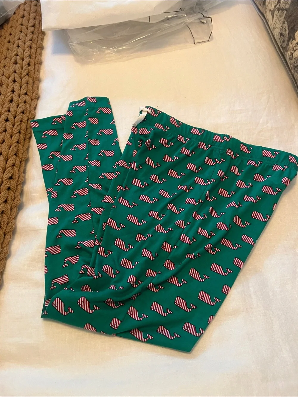Vineyard Vines Kids Green Whale-Stripe Pajama Bottoms